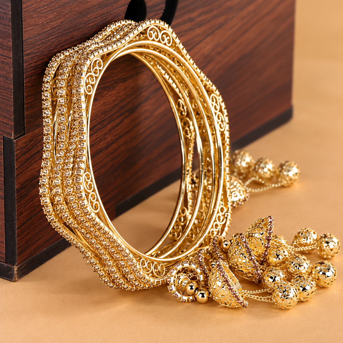 Gold Plated Designer Bangles Set with Sparkling Stone Work - Set Of 4