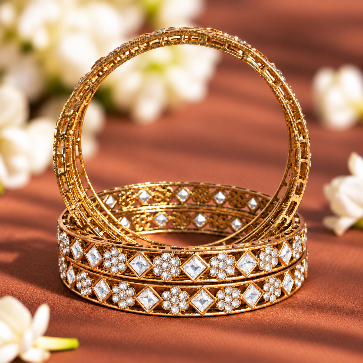 Premium GoldSilver Plated Bangles with American Diamond Bangles Set - Set Of 4