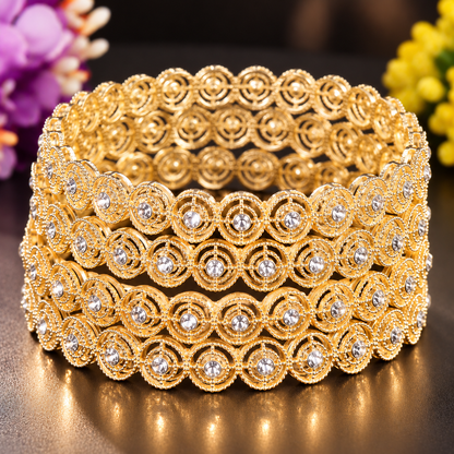 Premium Gold Plated With Sparkling Crystal Stones Bangles Set -Set Of 4