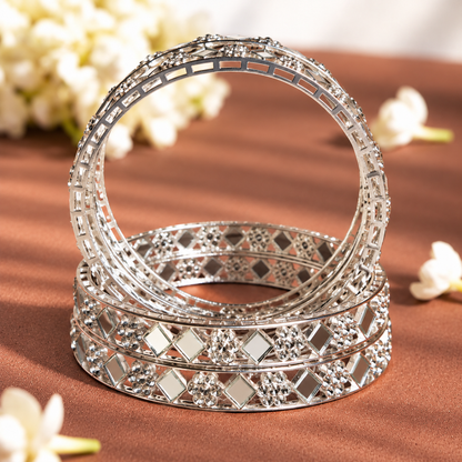 Premium Silver Plated Bangles with American Diamond Bangles Set - Set Of 4