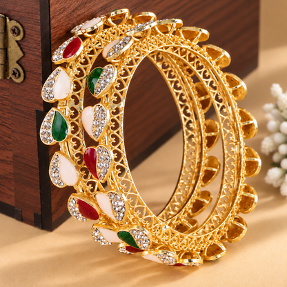 Designer Gold Tone Multicolor Meenakari Stone Bangel Set - Set Of 2