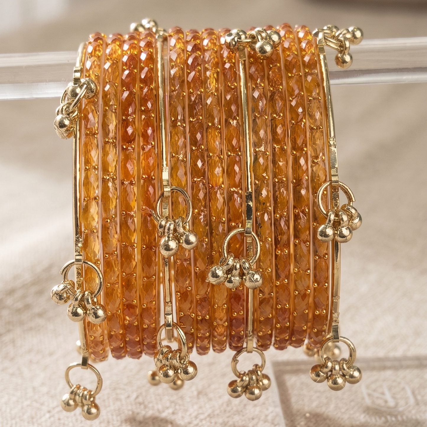 Trendy Glass Bangles With Gold Ghunghroo Set - Set Of 16