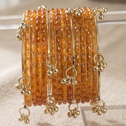 Trendy Glass Bangles With Gold Ghunghroo Set - Set Of 16