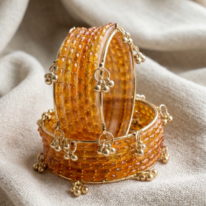 Trendy Glass Bangles With Gold Ghunghroo Set - Set Of 16