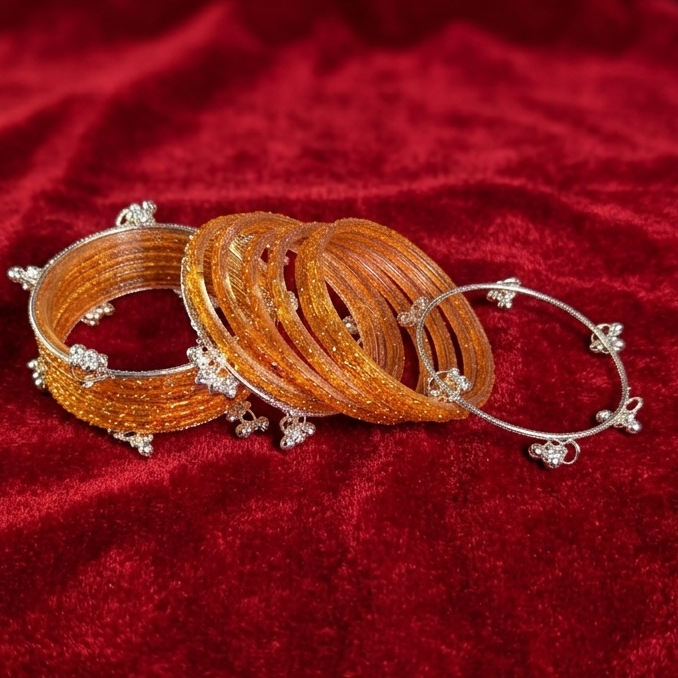 Trending Glass Bangle With Silver Ghunghroo Set For Women & Girls - Set Of 16