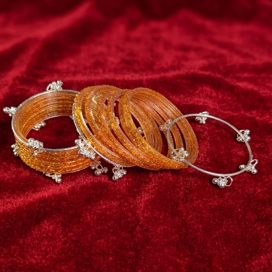 Trending Glass Bangle With Silver Ghunghroo Set For Women & Girls - Set Of 16