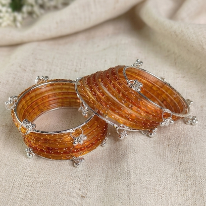 Trending Glass Bangle With Silver Ghunghroo Set For Women & Girls - Set Of 16
