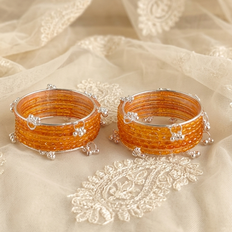 Trending Glass Bangle With Silver Ghunghroo Set For Women & Girls - Set Of 16