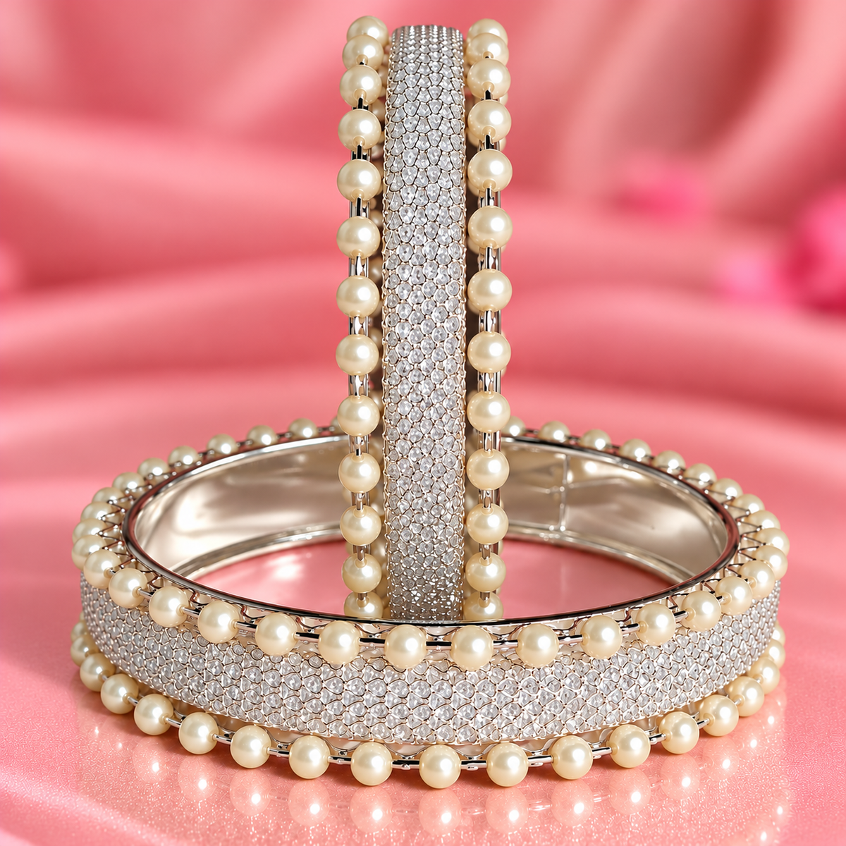 Pearl-Embellished White Designer Bangles Set With Stylish Pearls - Set Of 2