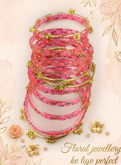 Premium Crystal Glass Kada Bangles Set  Traditional Ethnic Fashion Jewelry - Set Of 12