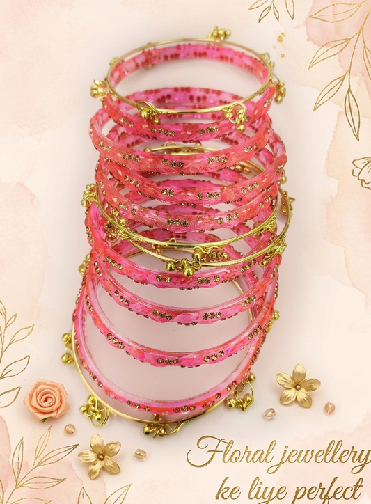 Premium Crystal Glass Kada Bangles Set  Traditional Ethnic Fashion Jewelry - Set Of 12