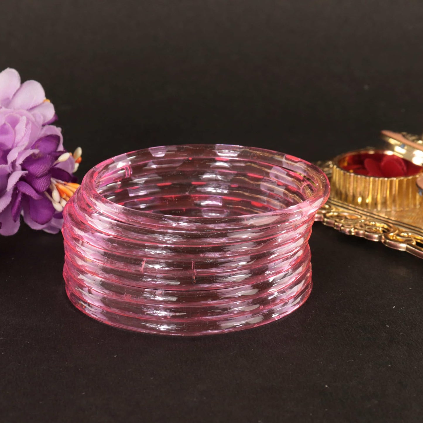 Jelly Bangle Glossy Glass Ruby Pink Bangles Set (Pack of 8) –Ethnic Jewellery