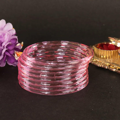 Jelly Bangle Glossy Glass Ruby Pink Bangles Set (Pack of 8) –Ethnic Jewellery