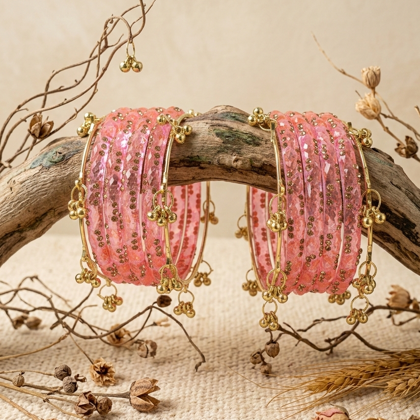 Premium Crystal Glass Kada Bangles Set  Traditional Ethnic Fashion Jewelry - Set Of 12