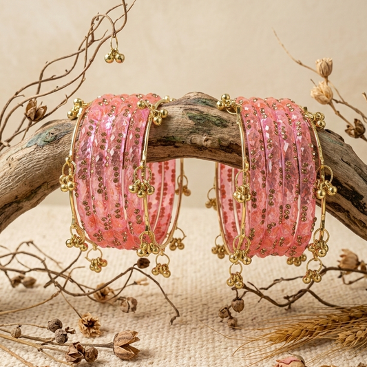 Premium Crystal Glass Kada Bangles Set  Traditional Ethnic Fashion Jewelry - Set Of 12