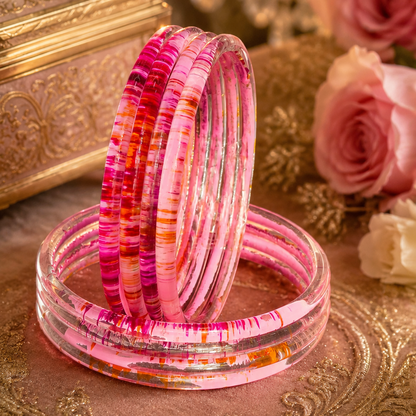 Glossy 3D Glass Bangle Set For Women - Set Of 8