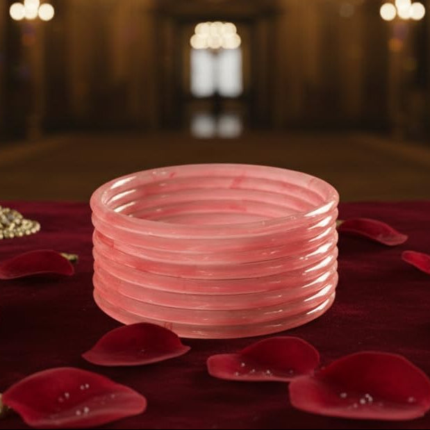 Jelly Bangle Glossy Glass Ruby Pink Bangles Set (Pack of 8) –Ethnic Jewellery