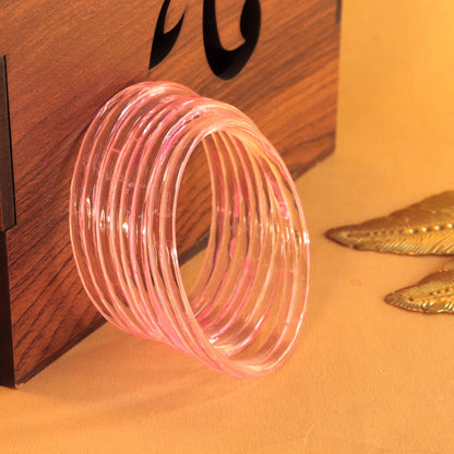 Jelly Bangle Glossy Glass Ruby Pink Bangles Set (Pack of 8) –Ethnic Jewellery