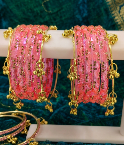 Premium Crystal Glass Kada Bangles Set  Traditional Ethnic Fashion Jewelry - Set Of 12