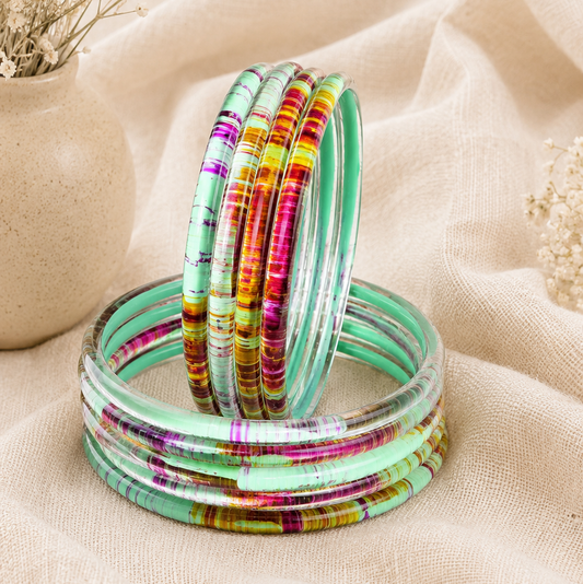 Glossy 3D Glass Bangle Set For Women - Set Of 8