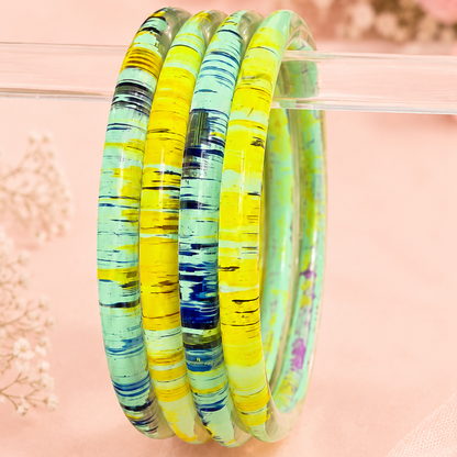 Trendy Glossy Glass Bangle Set For Women - Set Of 4