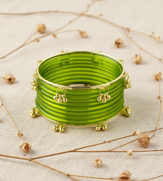 Trendy Ghungroo Glass Bangles Set for Women & Girls | TGreen Kashmiri Style Bangles | Pack of 20 with Golden Metal Charm