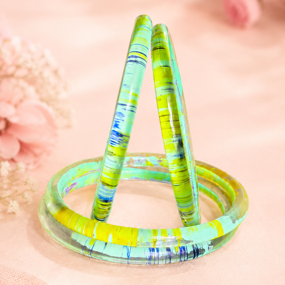 Trendy Glossy Glass Bangle Set For Women - Set Of 4