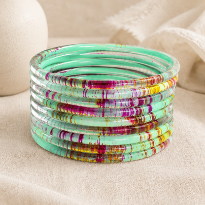 Glossy 3D Glass Bangle Set For Women - Set Of 8