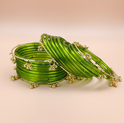 Trendy Ghungroo Glass Bangles Set for Women & Girls | TGreen Kashmiri Style Bangles | Pack of 20 with Golden Metal Charm
