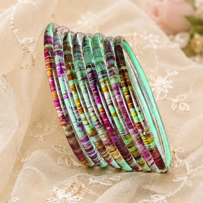 Glossy 3D Glass Bangle Set For Women - Set Of 8