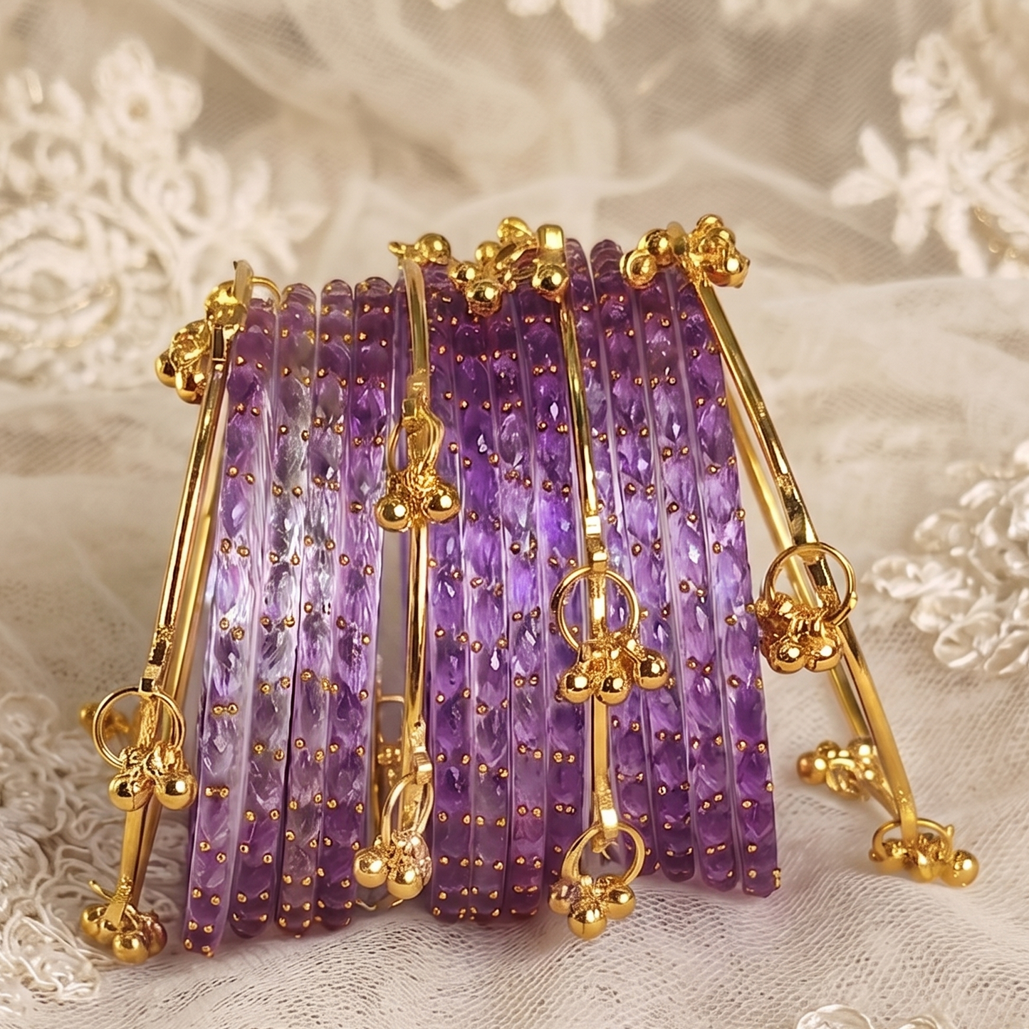 Trendy Glass Bangles With Gold Ghunghroo Set - Set Of 16