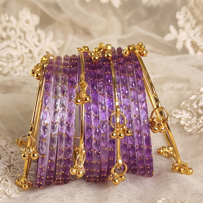 Trendy Glass Bangles With Gold Ghunghroo Set - Set Of 16