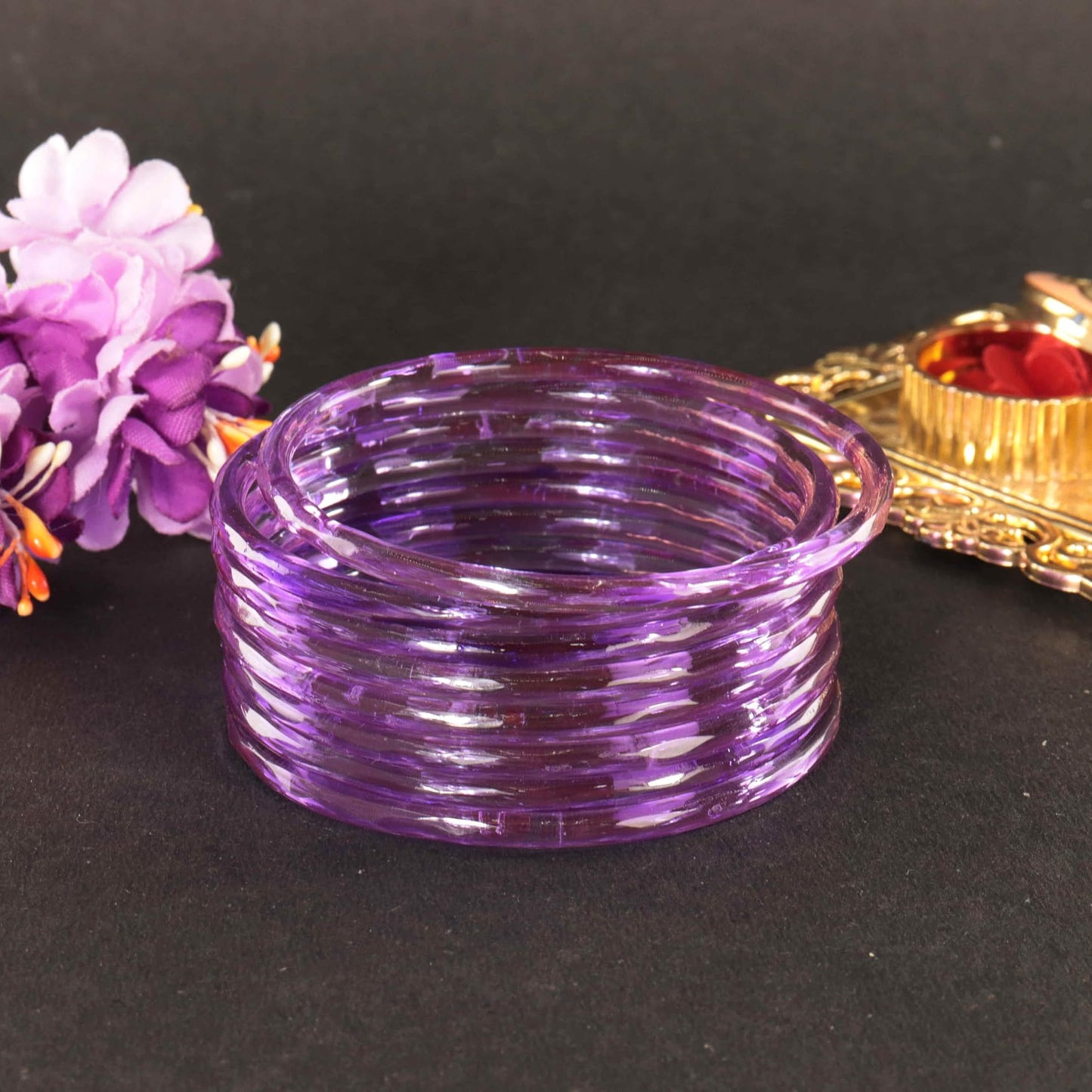 Jelly Bangle Glossy Glass Ruby Purple Bangles Set (Pack of 8) –Ethnic Jewellery
