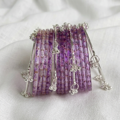 Trending Glass Bangle With Silver Ghunghroo Set For Women & Girls - Set Of 16