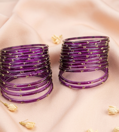 Traditional  Purple Stone Gold Bangles Set Glossy Finish with Golden Stone Work Wear (Pack of 24)