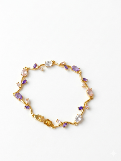 Elegant Gold-Toned Bracelet with White Purple Stone  Stylish Designer Chain Bracelet for Daily & Party Wear