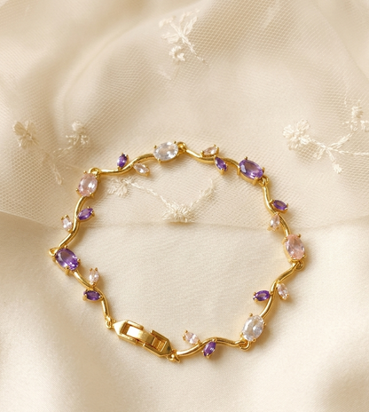 Elegant Gold-Toned Bracelet with White Purple Stone  Stylish Designer Chain Bracelet for Daily & Party Wear