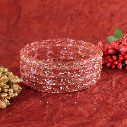 Pyazi Glass Bangles Set with Crystal Stone Work - Set of 4