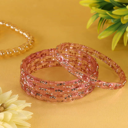 Pyazi Glass Bangles Set with Crystal Stone Work - Set of 4