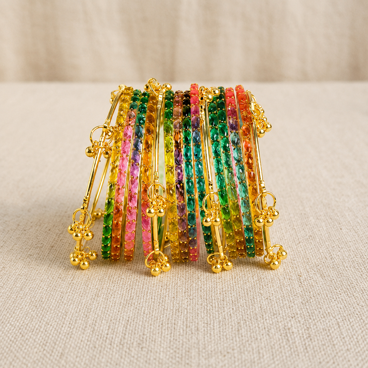Trendy Glass Bangles With Gold Ghunghroo Set - Set Of 16