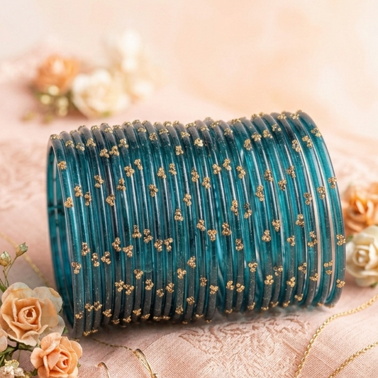 Traditional  Radium  Stone Gold Bangles Set  Glossy Finish with Golden Stone Work Wear (Pack of 24)
