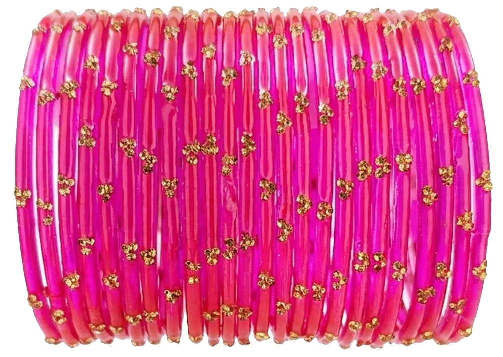 Traditional Magenta Stone Gold Bangles Set Glossy Finish with Golden Stone Work  Wear (Pack of 24)