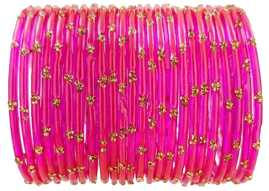 Traditional Magenta Stone Gold Bangles Set Glossy Finish with Golden Stone Work  Wear (Pack of 24)