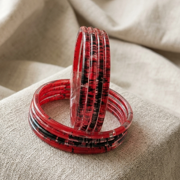 Glossy 3D Glass Bangle Set For Women - Set Of 8