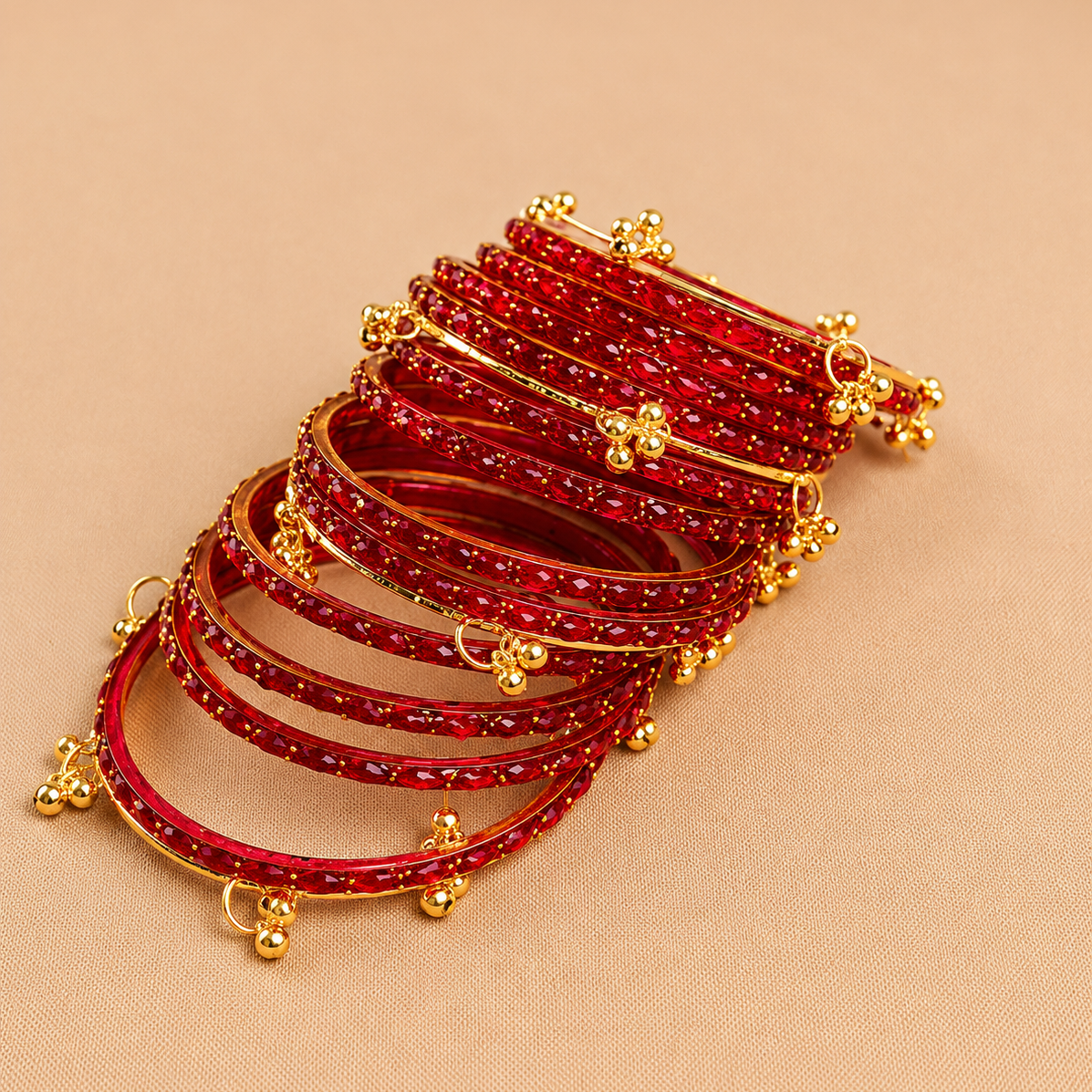 Trendy Glass Bangles With Gold Ghunghroo Set - Set Of 16