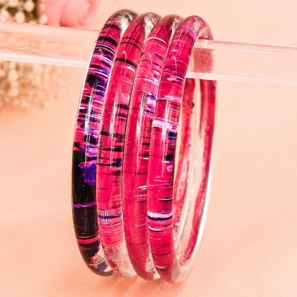 Trendy Glossy Glass Bangle Set For Women - Set Of 4