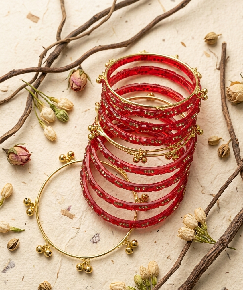 Premium Crystal Glass Kada Bangles Set  Traditional Ethnic Fashion Jewelry - Set Of 12