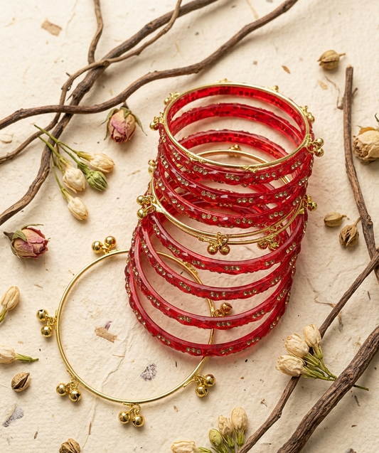 Premium Crystal Glass Kada Bangles Set  Traditional Ethnic Fashion Jewelry - Set Of 12