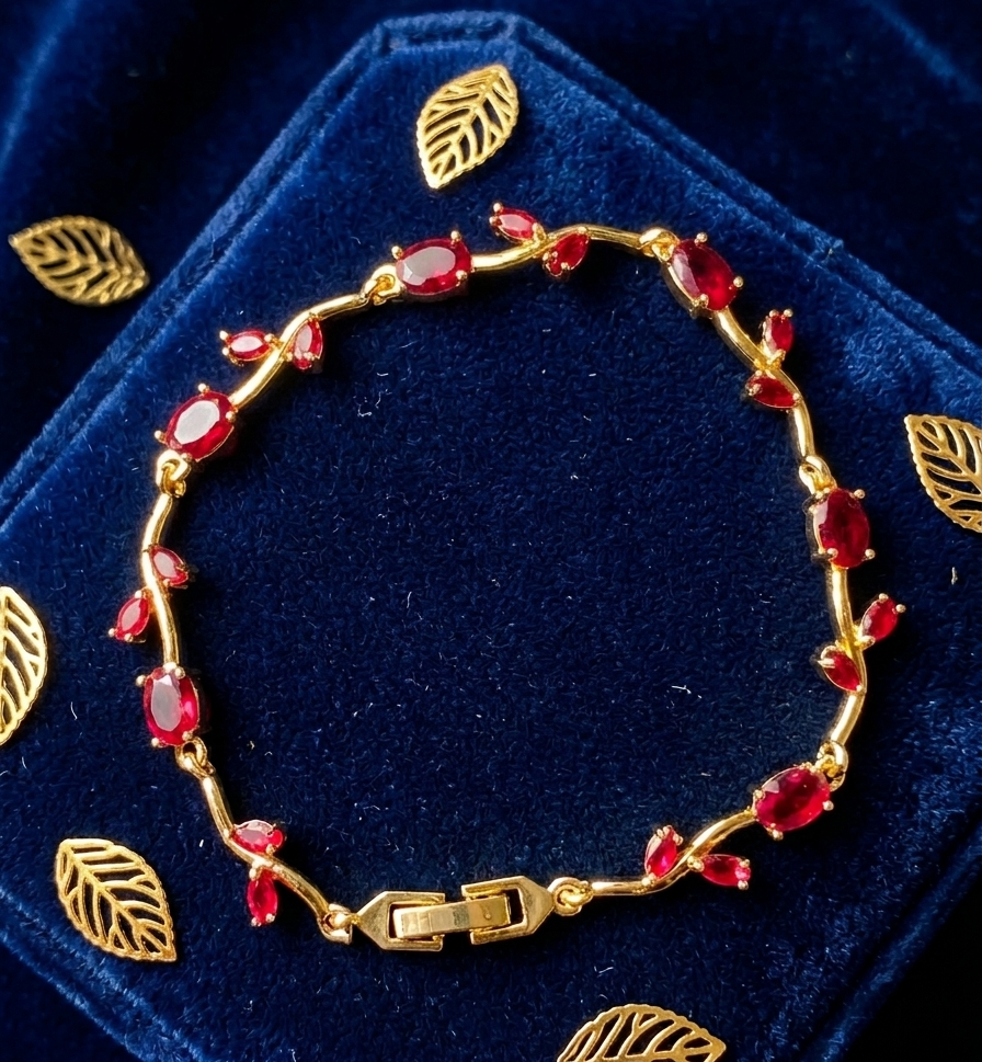 Elegant Gold-Toned Bracelet with Red Stone  Stylish Designer Chain Bracelet for Daily & Party Wear
