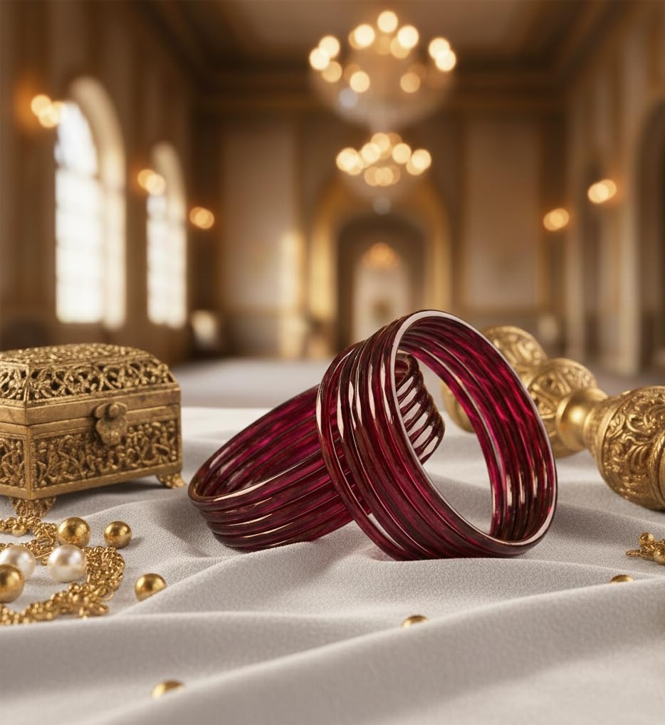 Jelly bangle Glossy Glass Ruby DarkRed Bangles Set (Pack of 8) – Ethnic Jewellery